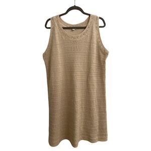 J.Jill Crochet Knit Tank Dress XL Beige Boho Coastal Grandma Cottage Minimalist